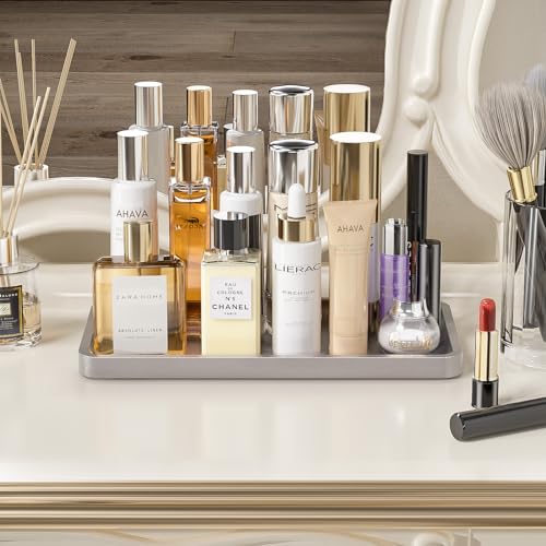 Weenson Bathroom Vanity Tray for Perfume Makeup Jewelry Decor Candle, Bamboo Kitchen Tray for Soap Dispenser Spice, Coffee, Toilet Tank Tray Nightstand Silver 11.81”L x 6.1”W x 0.79”H - color: Silver, size: 11.8" x 6.1" x 0.8"