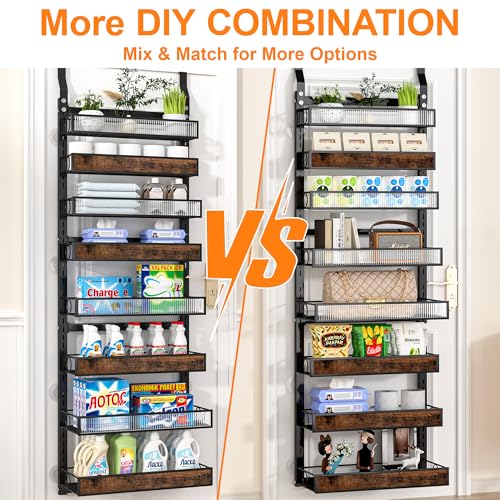 8 Tier Over the Door Pantry Organizer 2 IN 1 Hanging or Wall Mounted Spice Rack with Adjustable Basket,Heavy Duty Seasonning Storage Shelf for Kitchen Pantry and Bathroom - color: Black, size: 8 Tiers
