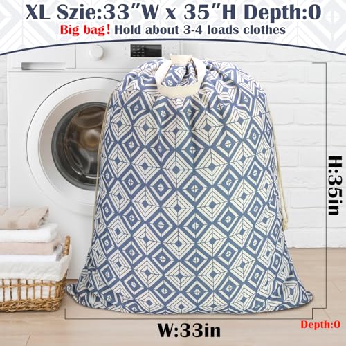 Canvas Laundry Bag 33"Wx 35"H, Thick Canvas Laundry Bag with Handles & Drawstring, Extra Large Heavy Duty Washable Basket Liner Hamper Liner Storage Sack (Geometry Blue) - color: Geometry Blue,1pc XL, size: XL 33"W x 35"H┃1 Pack