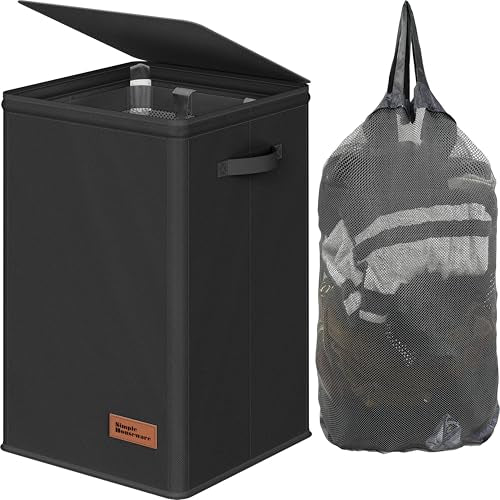 Simple Houseware Foldable Laundry Hamper Basket with Lid and Removable Bag, Black - color: Black
