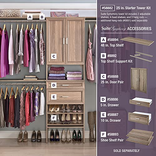 ClosetMaid SuiteSymphony Wood Closet Organizer Starter Kit with Tower and 3 Hang Rods, Shelves, Adjustable, Fits Spaces 5 – 10 ft. Wide, Natural Gray - style: Natural Gray Finish
