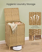 SONGMICS 2-Section Laundry Hamper with Lid, 29 Gal (110L) PE Rattan Laundry Basket with Removable Washable Liners, for Bedroom & Living Room, Goose Yellow ULCB222YE01 - color: Goose Yellow, size: 110 L (2 Basket)