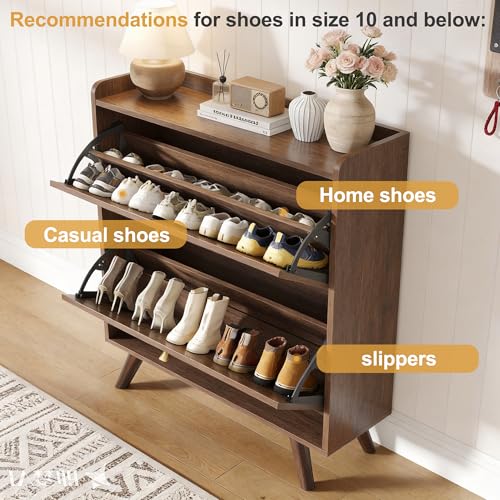 Decofy 37.6” Shoe Cabinet with 2 flip-Down Drawers, Three Adjustable Levels, Suitable for entryway, Hallway, and Living Room (Walnut) - size: 2 Flip-Down