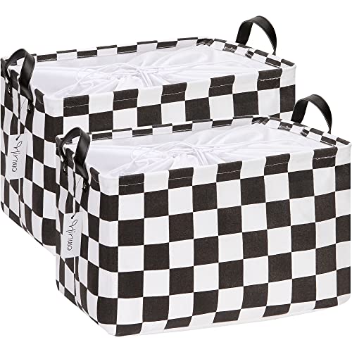 Hinwo 2-Pack Large Canvas Fabric Storage Basket with Handles, 33L/8.6-Gal Rectangle Bin, Collapsible Storage Box, Clothes, Toys, Blankets Organizer, 16.5 x 12 x 10 Inches (L, Black Checkerboard) - color: Black Checkerboard, size: L/16.5 x 12 x 10"/2-Pack