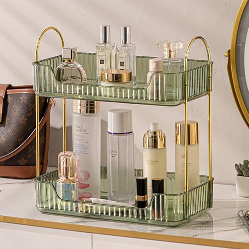 Aveniee Bathroom Counter Organizer, 2 Tier Perfume Skin Care Countertop Storage Shelf, Vanity Makeup Tray for Cosmetic Skincare Lotion,Green - color: Gem Green, size: 2 Tier