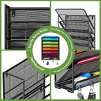 Ekisemio 7-Tier Wall File Organizer, Hanging Mesh File Holder with 4 Hooks, Sturdy Metal File Rack for Desk or Wall, Home Office Storage, Black