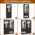 Besiost 4FT Closet Systems with 5 Wood Drawers, 48 Inch Closet Organizer System with 2 Hanging Rods & 7 Shelves, Heavy Duty 48" Walk-in Closet, Black (48"L x 15" W x 80" H) - color: Black