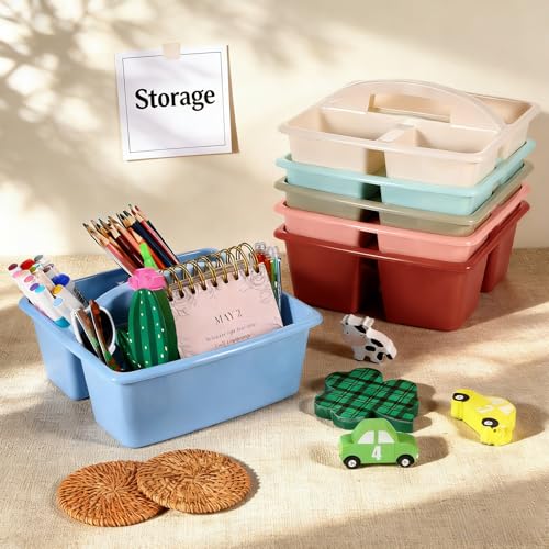 6 Pack Classroom Caddy with Handle Plastic Storage Caddy Organizer with 3 Compartments Desk Caddies Holder Portable Storage Bin for Pencil, Crayon, Marker, Home, Office, School Supply(Morandi Colors) - color: Morandi