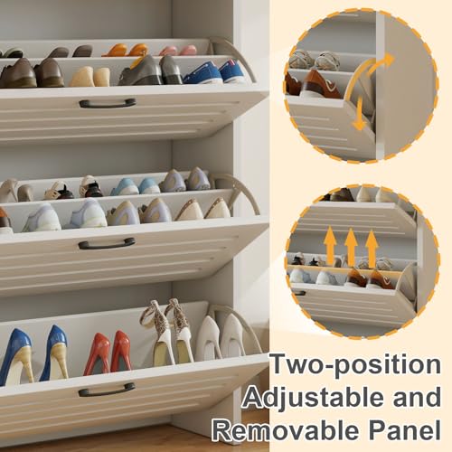 Lakifun Shoe Cabinet for Entryway, Narrow Shoe Storage Cabinet with 3 Flip Drawers and 2 Top Drawers, Modern Shoe Rack Organizer Cabinet for Hallway, Apartment, Living Room, White - color: White