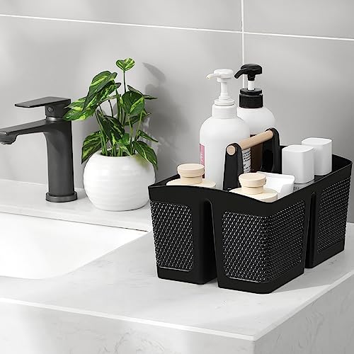 rejomiik Portable Shower Caddy Basket Plastic Cleaning Caddy Organizer Storage Tote with Handle for Bathroom, College, Dorm Room Essentials, Black - color: Black