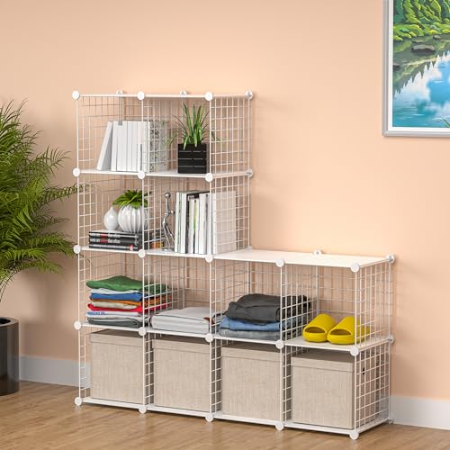 TUMUCUTE Cube Storage Organizer, Metal 12-Cube Shelves Bookshelf, Portable Closet Clothes Organizer for Bedroom, Home, Office, White - color: White Plus Iron, size: 12 Cubes