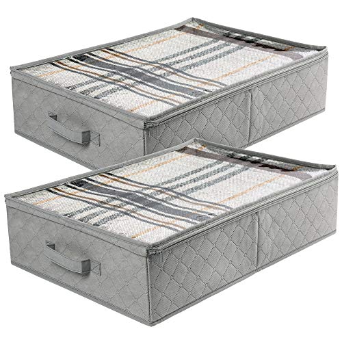 LotFancy Foldable Under Bed Storage Bags, Closet Organizers and Storage Bins, Clothes Blankets Organizer, with Clear Window and Reinforced Handles, 24” x 16” x 6", Pack of 2, Gray