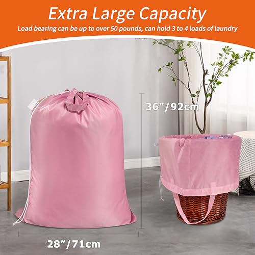 Polecasa Extra Heavy-Duty Laundry Bag 28x36”- Machine Washable Large Storage Bag with Reinforced Handles & Drawstring Closure & ID Tag for College Dorm Travel - Pink - color: Pink, size: 28" x 36" | 1 Pack