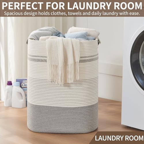 AINUOQI Laundry Basket with Handles - Blanket Basket & Hampers for Bedroom Aesthetic, Laundry Hamper & Blanket Storage for Living Room, Clothes Hamper, Tall, Large 17" x 14" x 22”, Grey - color: Grey, size: 85L