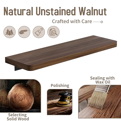 Danpoo 16 inch Solid Walnut Floating Shelf - Large, Heavy Duty Wall Shelf for Kitchen, Living Room, Bathroom, Built to Hold Books, Kitchenware, & Heavy Decor - color: Black, size: 16 inch