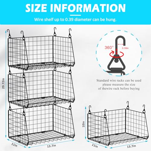 3-Pack Hanging Laundry Room Organizaton：Foldable Laundry Basket Wire Basket with 360°Rotating Hooks Small Space Organization Over Washer and Dryer Shelves - Hanging Closet Organizer, Black Patent - size: 3-Pack 13.9*11*28.9inch