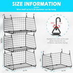 3-Pack Hanging Laundry Room Organizaton：Foldable Laundry Basket Wire Basket with 360°Rotating Hooks Small Space Organization Over Washer and Dryer Shelves - Hanging Closet Organizer, Black Patent - size: 3-Pack 13.9*11*28.9inch