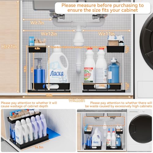 Yieach 2 Pack 10.8″ High Pull Out Under Sink Organizer,14.5″ Deep 2 Tier Slide Out Cabinet Organizer for Kitchen Cabinet,Undersink Organizers,Under Sink Shelves,Bathroom Organizers and Storage,Black - color: Black