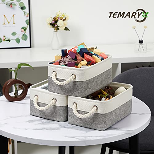 Temary Small Storage Baskets for Organizing 6Pcs Small Storage Bins, Decorative Collapsible Fabric Gift Baskets Empty for Home (White&Grey,11.8L x 7.9W x 5.3H inches) - color: Grey&white, size: 11.8L x 7.9W x 5.3H inches (6pcs)