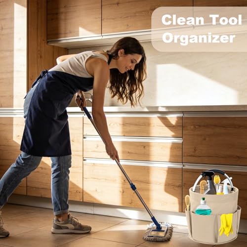Cleaning Caddy with Handle, 17L Foldable Cleaning Supplies Organizer, Portable Storage Basket, Cleaning Supply Caddy, Multifunctional Cleaning Bucket Bag for Garden, Home, Kitchen (Khaki) - color: Khaki