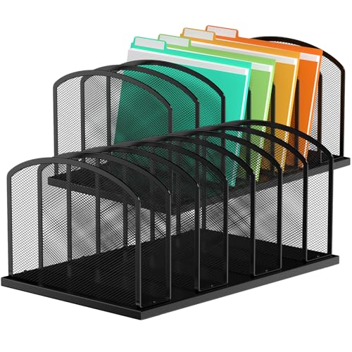 MINDEPOT Desk File Organizer 7 Sections Upright Mesh File Sorter Organizer for Desk, Office Organization File Holder for Home, Office & Classroom (Black, 2Pack) - color: Black, size: 2Pack