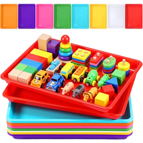 Maitys 15 Pcs Flat Plastic Trays 16.1 x 11.8'' Sensory Storage Paper Tray Stackable Classroom Bins for Office Home Organizer Crafts Supplies (Vivid Color) - color: Vivid Color