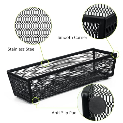 Neudeco Drawer Organizer Set 5 Pack - 4-Compartment Silverware Organizer Tray + 4 Utensil Trays, Kitchen Drawer Organizer for Flatware, Cutlery, Office Supplies, Black Mesh, Non-Slip. - color: Black-5 pack