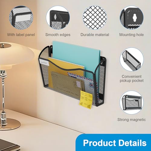 BOHDK Magnetic Wall File Holder 3-Pack - Mesh Organizer with Strong Magnets for Office, Home & School - Space Saving Black Document Organizer - size: Magnetic 3 Pack
