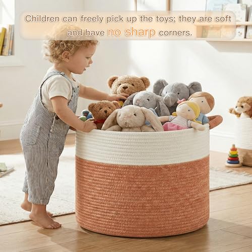 Artfeel 40L Large Cotton Rope Basket, Decorative Woven Blanket Storage for Living Room, Boho Toy Storage & Toy Box for Kids, Versatile Laundry Basket & Nursery Hamper for Blankets(Orange) - color: Orange, size: 40L