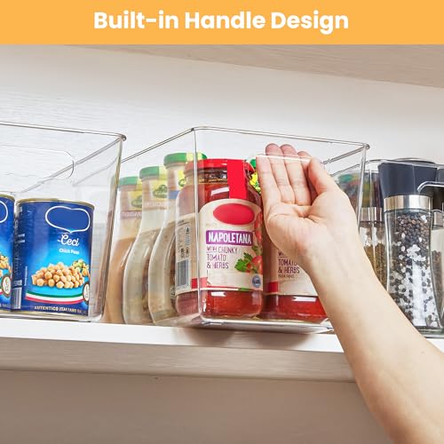 YIHONG Clear Plastic Storage Bins, 8 Pack Pantry Organizer Bins with Handle for Kitchen, Freezer,Cabinet,Closet Organization and Storage(XL) - size: XL(13"L x 7.4"W x 7"H)
