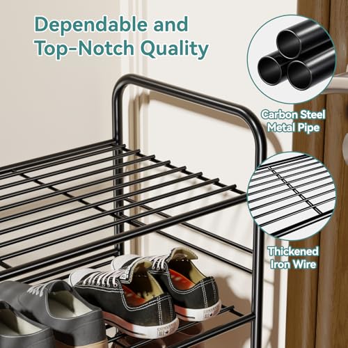 SUFAUY 33" Wide Shoe Rack, 5-Tier Shoe Storage Rack for 24-30 Pairs of Shoes, Shoe Organizer for Entryway, Stackable, Heavy Duty, Steel Frame, Industrial, Black - color: Black, size: 5 Tier