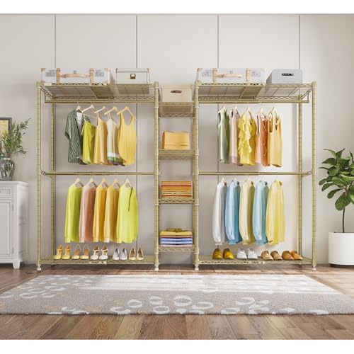 VIPEK X3 Expandable Heavy Duty Clothes Rack Adjustable from 5'2" to 8' with Adjustable Shelves and Hanger Rods, Large Freestanding Clothing Racks Reach-in & Walk-in Closet, Max Load 1210LBS, Gold - color: Gold, size: X3