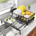 SNTD Dish Drying Rack - Extendable Dish Rack, Large Sink Drying Dish Drainer for Kitchen Counter, Stainless Steel Dish Strainer with Utensil Holder (Black) - color: Black