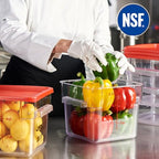 CURTA 4 Pack Food Storage Container with Red Lid - NSF Commercial Grade in 6.0 Qt - Square, Clear, Polycarbonate - color: 6.0 Qt 4-Pack(Red Lids)