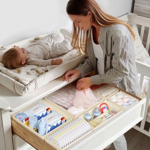 DIMJ Drawer Organizer Clothes - 20 Pack Closet Drawer Organizer Bins for Baby Clothes Storage, Fabric Dresser Organizer for Nursery Bedroom, Foldable Small Drawer Dividers for Underwear Socks - color: Beige, size: 20 Pack