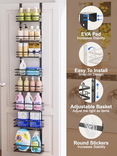 Delamu 9-Tier Over the Door Pantry Organizer, Adjustable Pantry Door Organizers and Storage, Metal Hanging Basket Wall Spice Rack Seasoning Organizer, Door Organizer Kitchen Bedroom Bathroom,12"Black - color: Black, size: 9 Tier-S