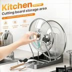 Kitchen Pot Lid Storage Rack - Double Lid Holder Cooking, Multifunctional Pot Lid & Cutting Board Holder, PP+Rust-Resistantcarbon Steel, Space-Saving ,For Cutting Boards, Spoons, Chopsticks (white)