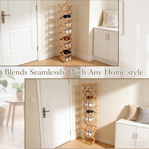 Foldable Shoe Rack, Tier No-Assembly Bamboo Rack, 2026 New Portable Bamboo Corner Shoe Rack, Multifunctional Narrow Shoe Shelf for Entryway, Closet, Corner, Bedroom (5 Layers)