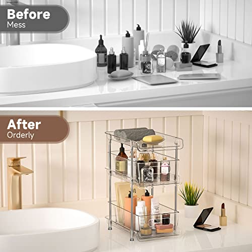 3 Tier Clear Bathroom Organizer with Dividers, Multi-Purpose Pull-Out Pantry Organization and Storage, Under Sink Closet Organizers and Storage, Vanity Skincare Cosmetic Organizer Medicine Bins - color: Clear