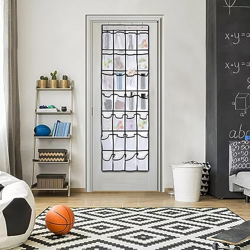 Pocket Shoe Organizer,28 Pocket Door Shoe Organizer Hanging Shoe Organizer Shoe Rack for Closet Pantry Shoe Holder for Men Sneakers, Women High Heeled Shoes, flip flops(White,size:68.5x20.88inch)