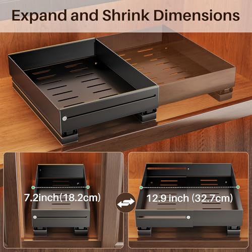 SNTD Pull Out Spice Rack for Upper Cabinet - Expandable Organizer with Smooth Ball Bearing Slides, No Drill Mounting Spice Storage for Kitchen (1 Pack, 7.2" to 12.9" W X 10" D X 2.2" H) - size: 7.2"W X 10"D X 2.2"H