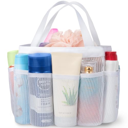 Lifewit Mesh Shower Caddy Portable for College Dorm Room Essentials with 7 Pockets, Freestanding Hanging Organizer Basket, Quick Dry Tote Bag for Camping, Bathroom, Beach, Travel, 1 Pack, White - color: White