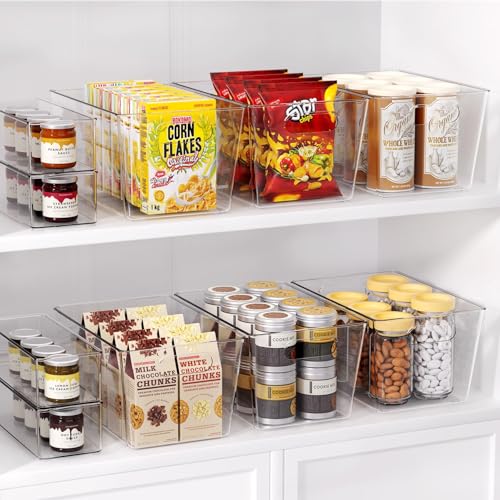 12 Pack Large Clear Plastic Storage Bins, Refrigerator Cabinet Organizers with Handles for Pantry Organization and storage, Perfect for Home Organization, Kitchen, Laundry, Office& Garage - size: 12 Large & 0 Small