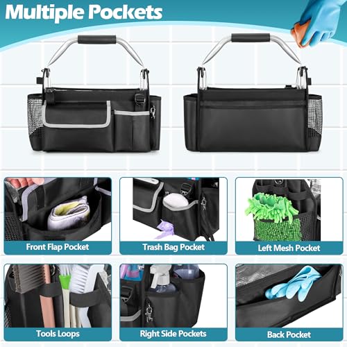 HODRANT Wearable Cleaning Caddy Organizer, Cleaning Supplies Bag with Divider & Support Pad, Cleaner Tote with Handle & Detachable Shoulder Strap, Housekeeping Storage Box with Multi Pockets, Bag Only
