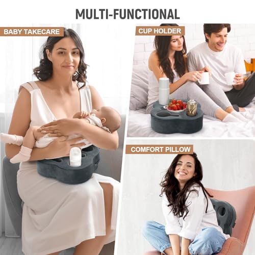 Couch Cup Holder | Sofa Cup Holder Pillow Drink Tray Organizer for Drinks, Remotes, Phones, Snacks (Grey, 12 * 12 * 3.7 Inch) - color: Grey, size: 12*12*3.7 Inch