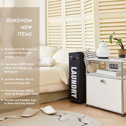 DOKEHOM 25-Inches Slim Laundry Basket on Wheels, Collapsible Rolling Laundry Hamper, Foldable Narrow Corner Clothes Storage Bins (Black) - color: Black/M, size: Slim Plus 25"