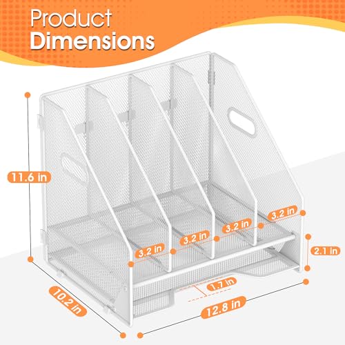 Desk File Folder Holder Organizer-4 Vertical Compartments Racks and Paper Letter Tray,Mesh Magazine File Holder Sorter,Desktop Accessories & Workspace Organizers for Home,Office,School-White - color: 4 Compartments-white