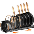 MUDEELA Pots and Pans Organizer Rack for under Cabinet, Expandable 11.81''-22.85'' Pot Lid Kitchen Cabinet Organizer Holder with 10 Adjustable Compartment Cutting Board Organizer for Pan Lid, Bakeware - style: 10 Dividers-Black