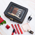 Aveniee Clear Makeup Bags,Double Layer Cosmetic Bags with Separate Brush Compartment,Large Travel Toiletry Bag Cosmetic Case,Travel Accessories Organizer for Women,2 Layers,Black - color: Black, style: Dual Layer
