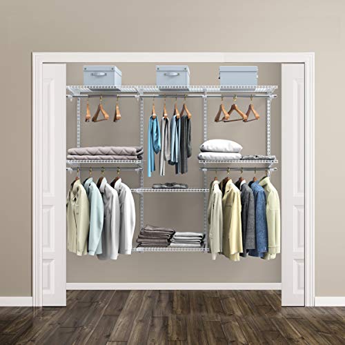 Tangkula 4 to 6 FT Custom Closet System, Wall Mounted With Hanging Rod, Metal Storage Organizer Rack Wardrobe With Shelves, Adjustable Kit for Bedroom - color: White, size: 4 to 6 FT